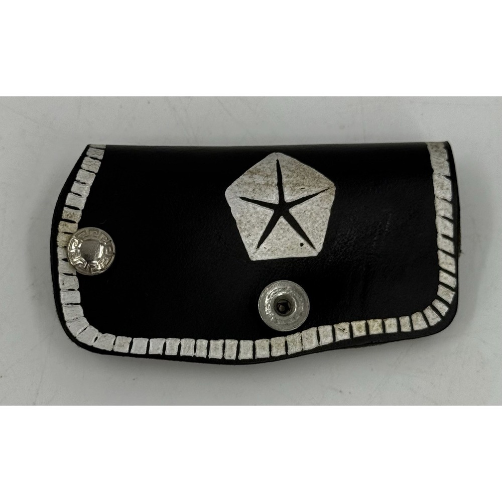 R & CC Bollinger Dodge Lakeview, MI Black Advertising Leather Keychain Vtg 50s